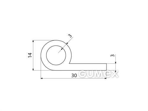 "P" Silikonprofil mit Loch, 30x14/3mm, 60°ShA, -60°C/+180°C, weiß, 